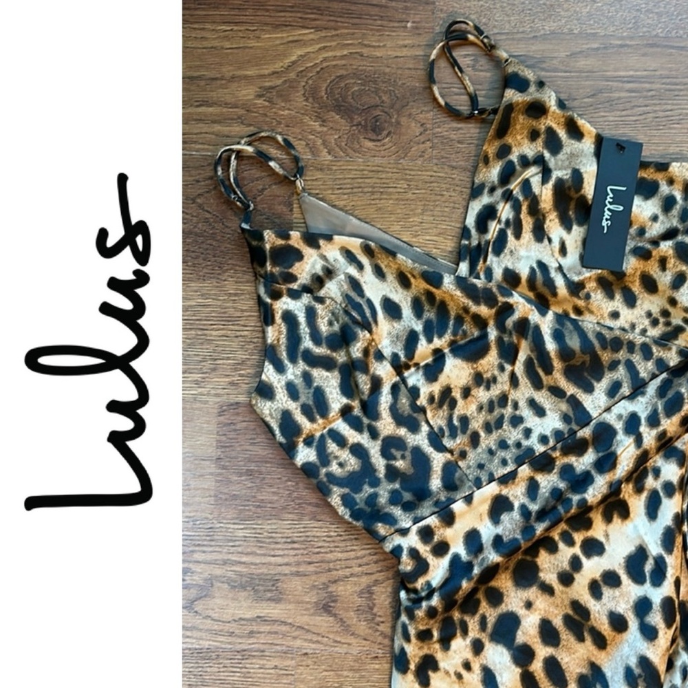 NWT Lulus Animal Print Satin Faux Wrap Dress, Small